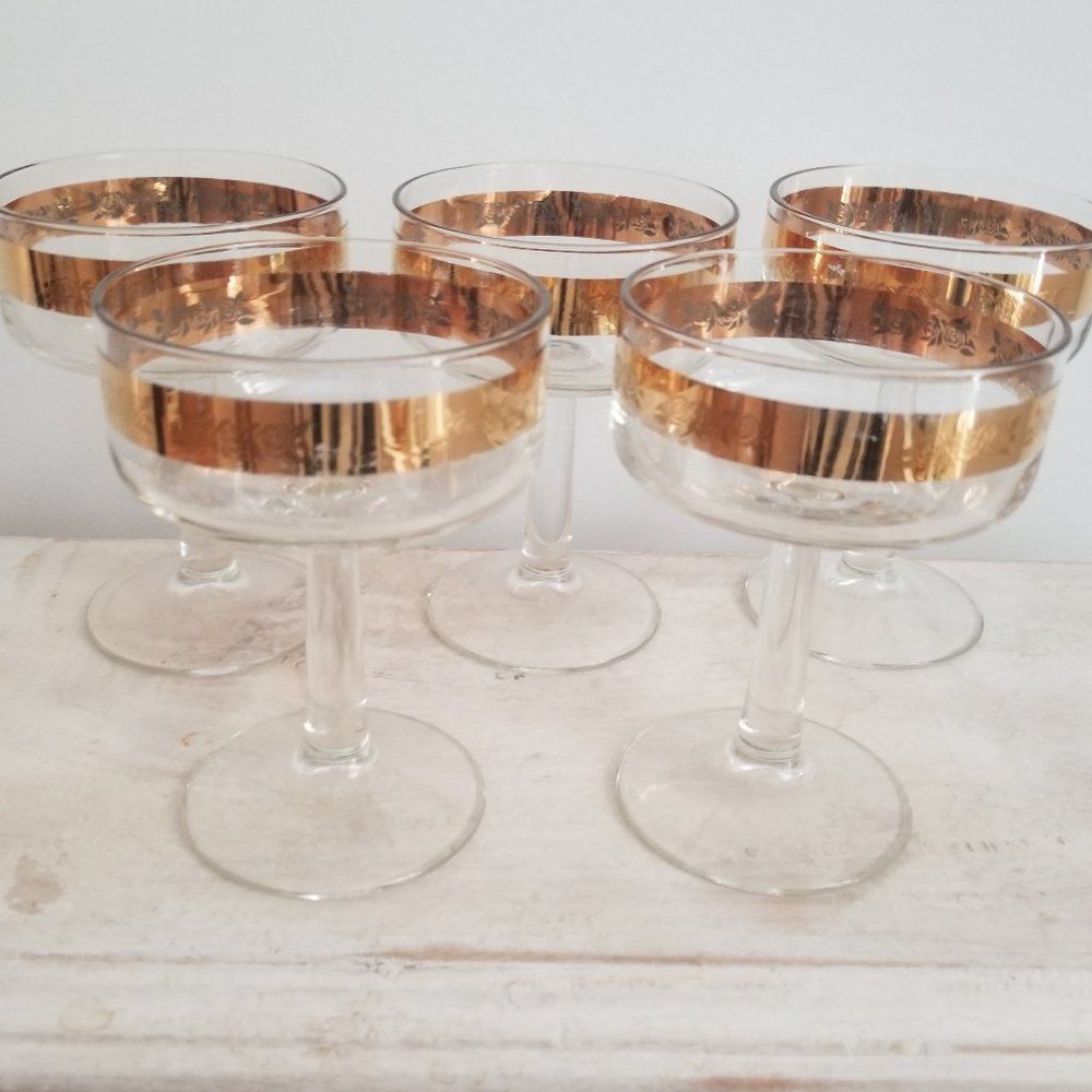GOLD TRIMMED VINTAGE DESSERT GLASSES